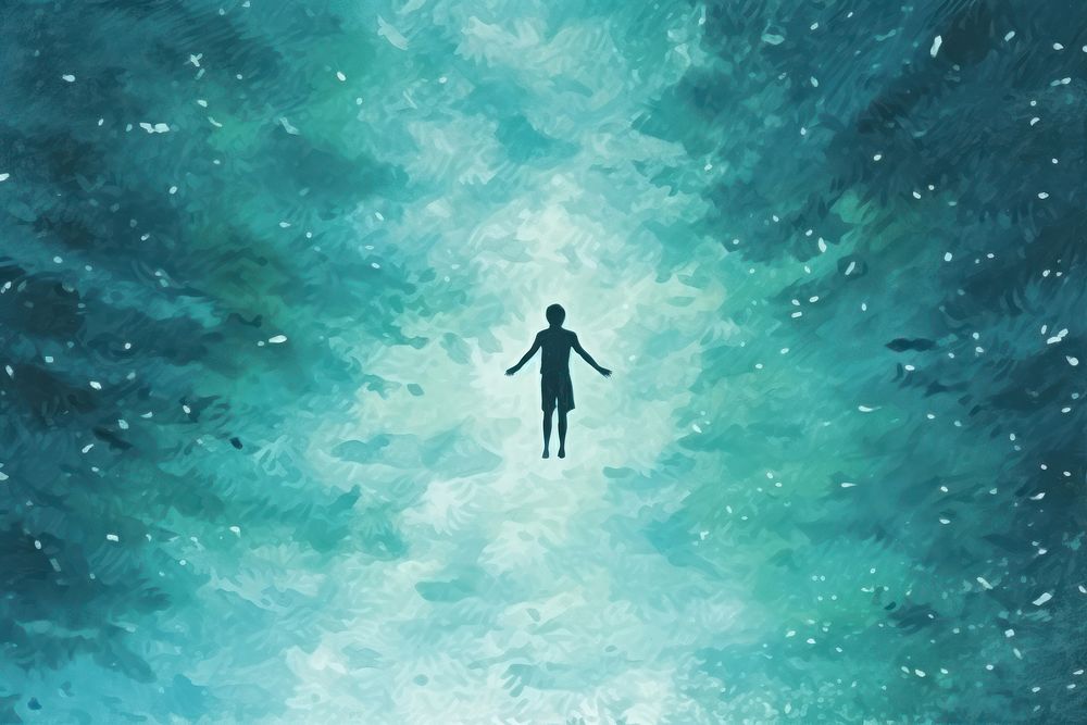 Boy swimming underwater space sea. AI generated Image by rawpixel.