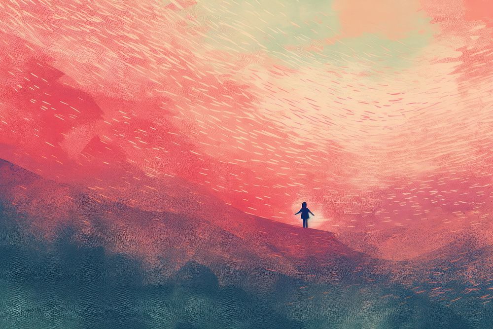 Girl flying landscape mountain outdoors. AI generated Image by rawpixel.