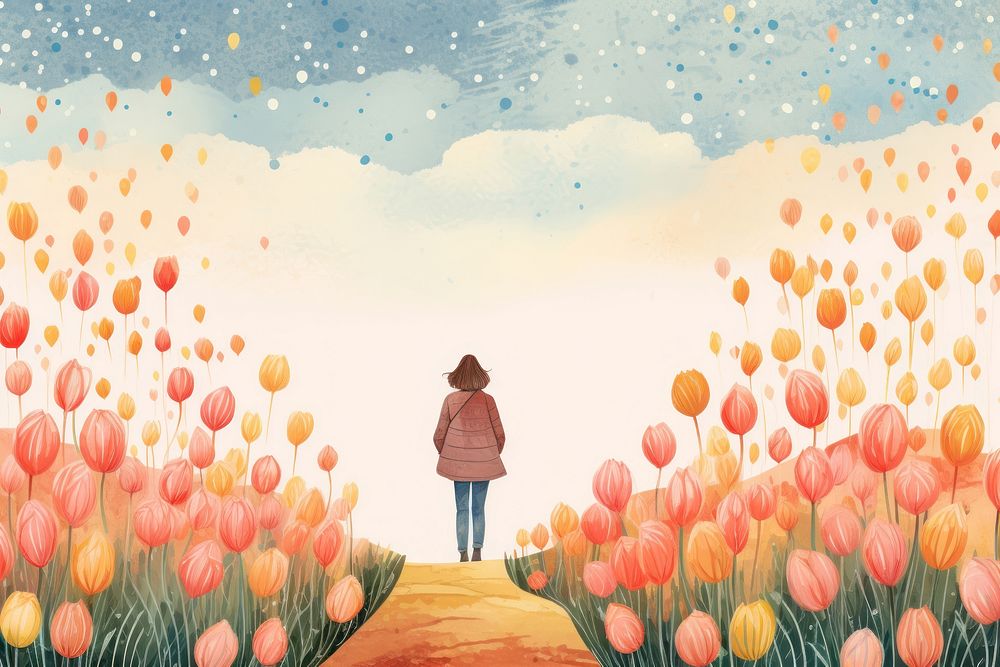 Tulip garden landscape outdoors walking. AI generated Image by rawpixel.