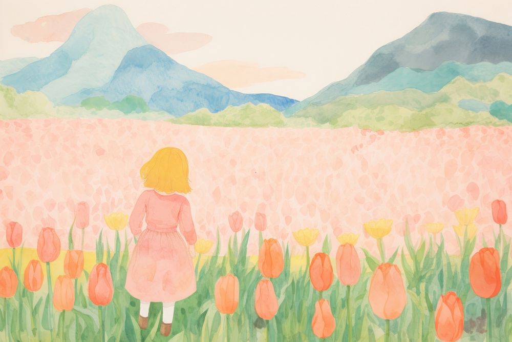 Tulip garden art landscape painting. AI generated Image by rawpixel.