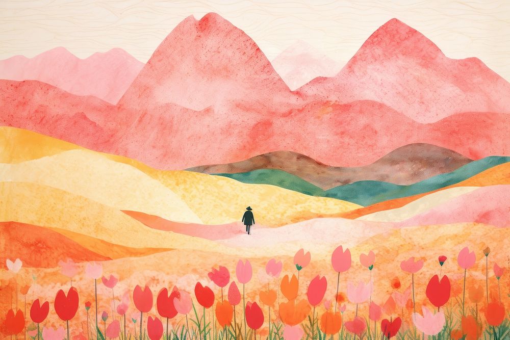 Girl and tulip art landscape painting. AI generated Image by rawpixel.
