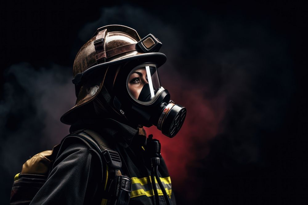 Firefighter woman helmet adult smoke. AI generated Image by rawpixel.