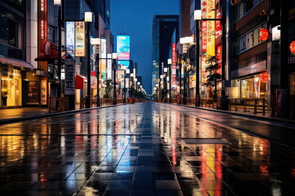 The hustle and bustle of a japanese city road architecture metropolis cityscape. 