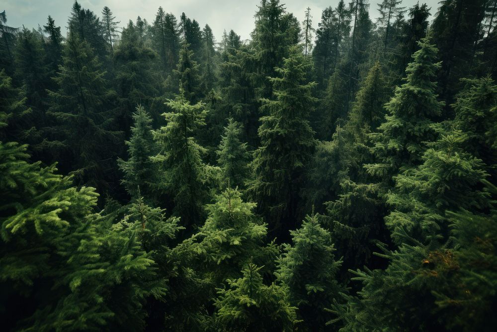 Greenery pine forest vegetation outdoors woodland. AI generated Image by rawpixel.