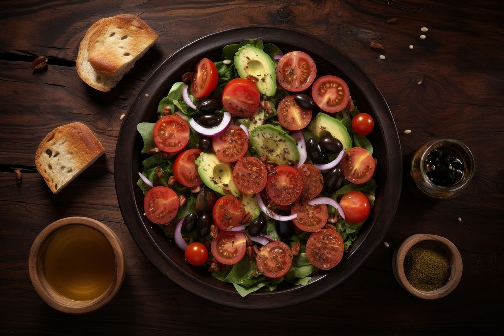 Salad bread plate table. AI generated Image by rawpixel.