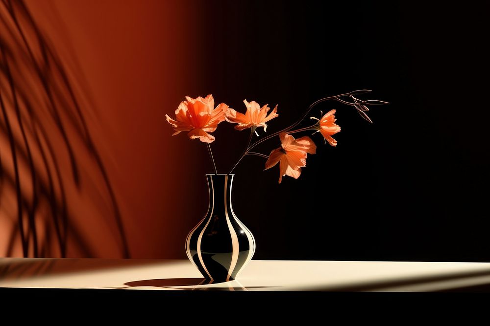Flower in vase shadow plant table. AI generated Image by rawpixel.