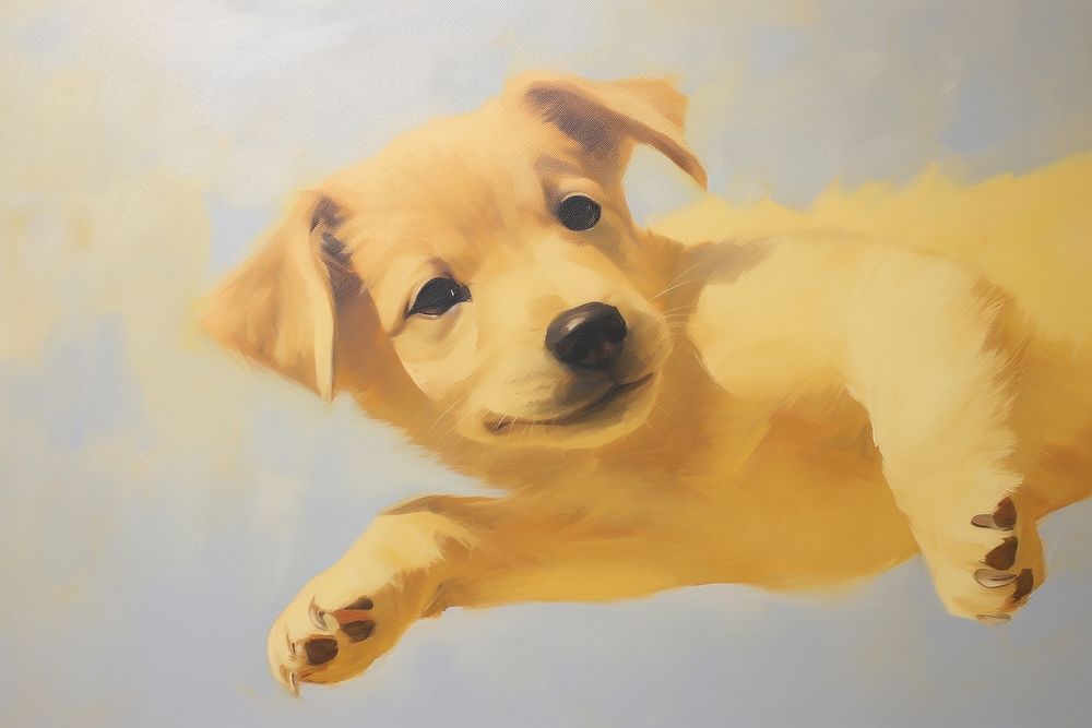 Acrylic paint of puppy animal mammal dog. AI generated Image by rawpixel.