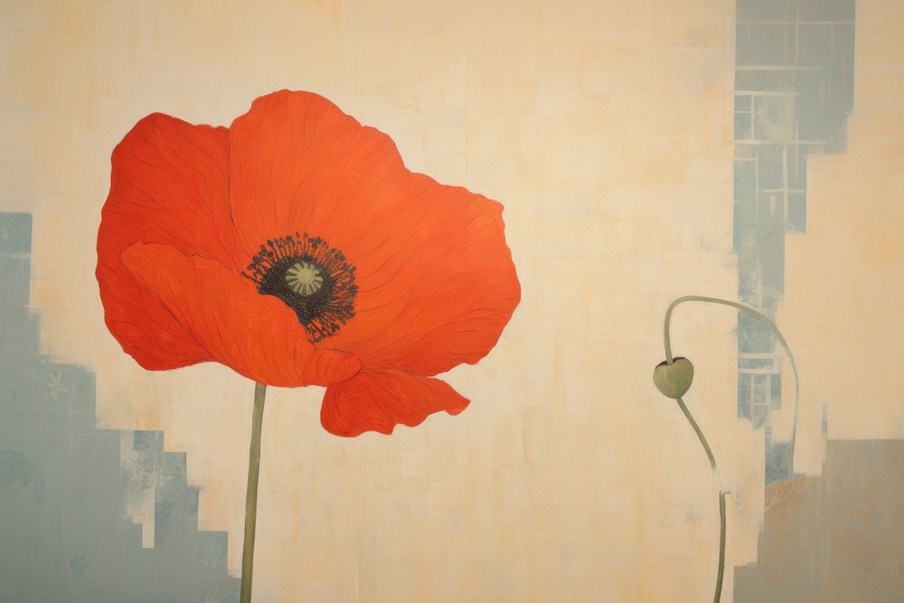 Poppy flower inflorescence acrylic paint. AI generated Image by rawpixel.