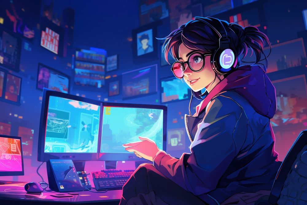 Gaming glasses adult night. AI generated Image by rawpixel.