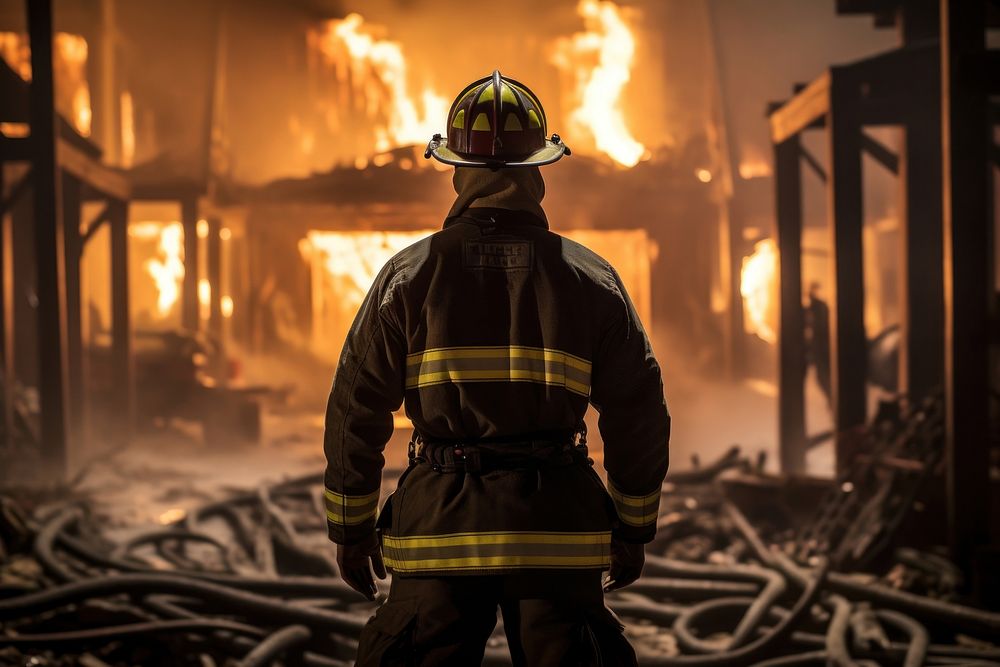 Firefighter extinguishing architecture destruction. AI generated Image by rawpixel.
