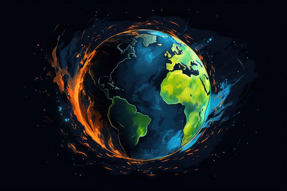 Glowing planet earth space globe fire. AI generated Image by rawpixel.