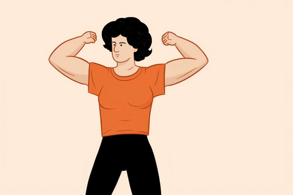 Woman flexing muscle cartoon flexing muscles exercising. AI generated Image by rawpixel.