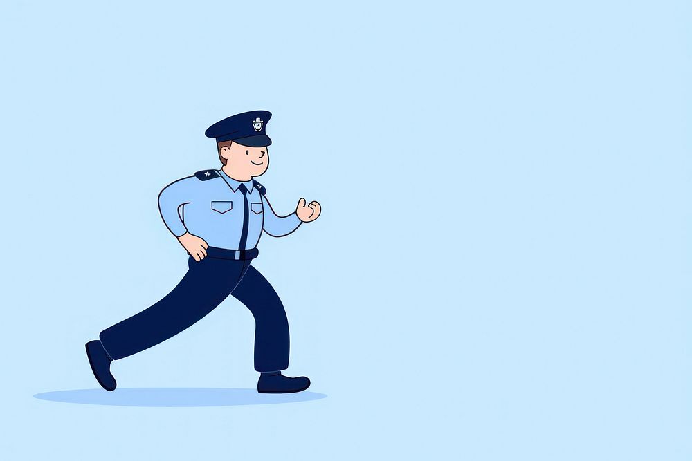 Policeman running cartoon line blue. AI generated Image by rawpixel.
