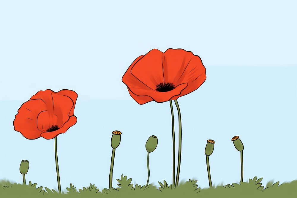 Poppy cartoon flower plant. 