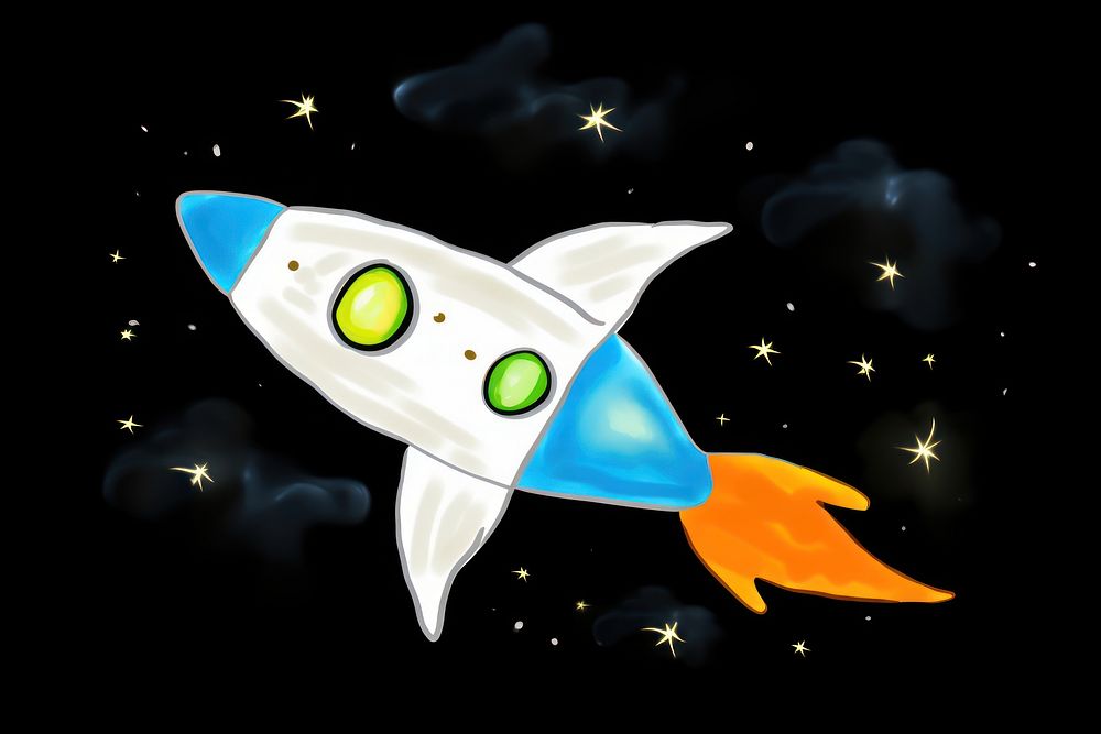 Rocket space ship cartoon illuminated spacecraft. AI generated Image by rawpixel.
