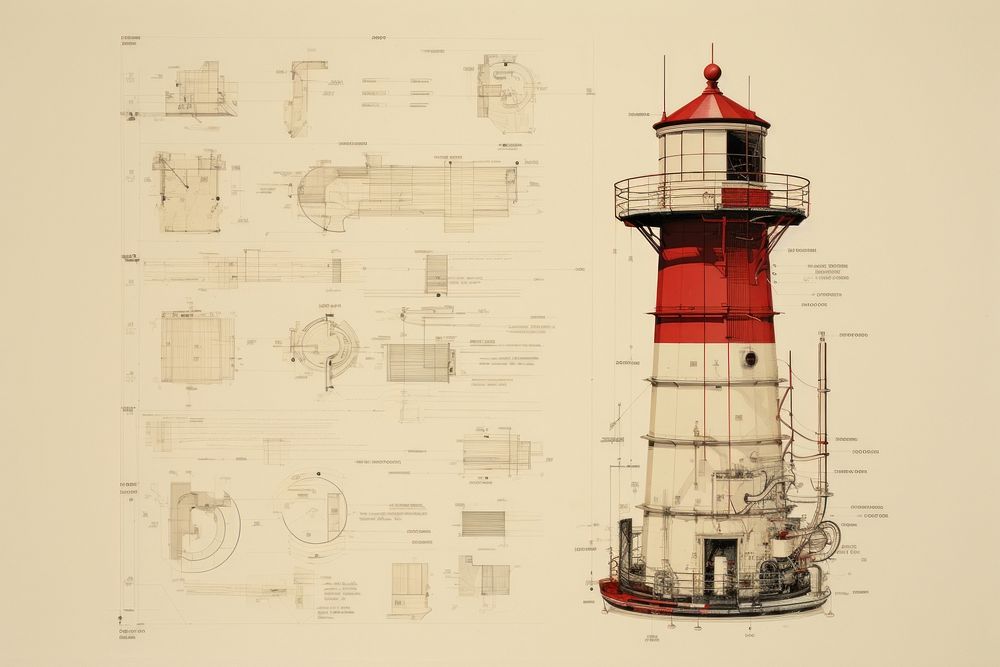 Lighthouse architecture drawing diagram. AI generated Image by rawpixel.