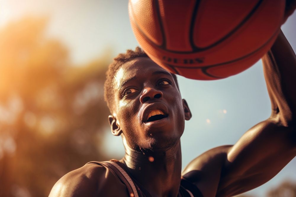 Black man playing basketball sports adult determination. AI generated Image by rawpixel.