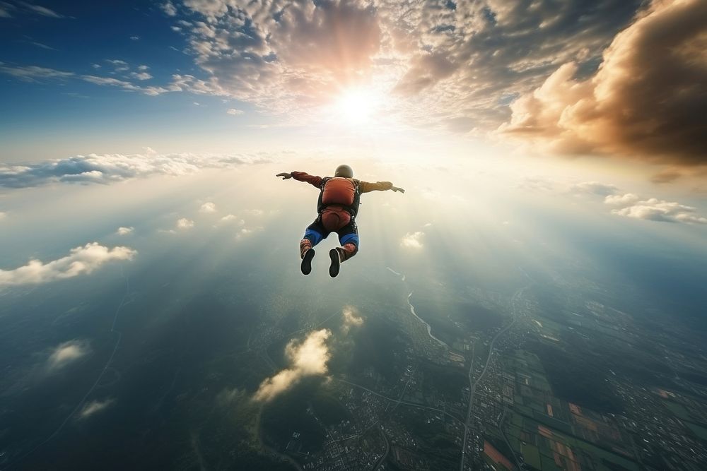 Man in parachute adventure sky skydiving. AI generated Image by rawpixel.