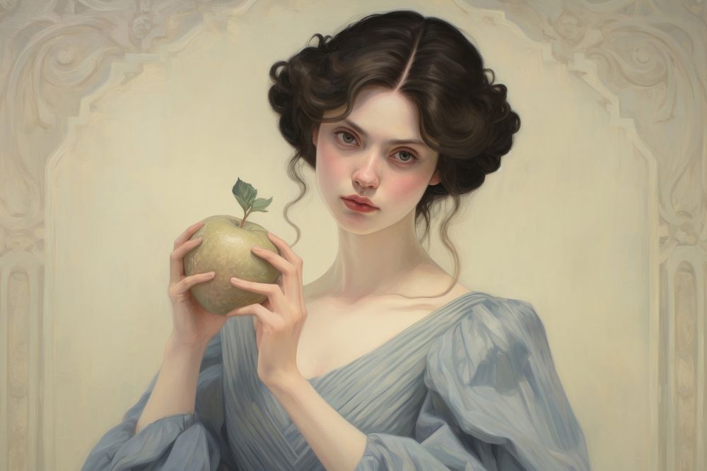 Women holding apple painting portrait adult. AI generated Image by rawpixel.
