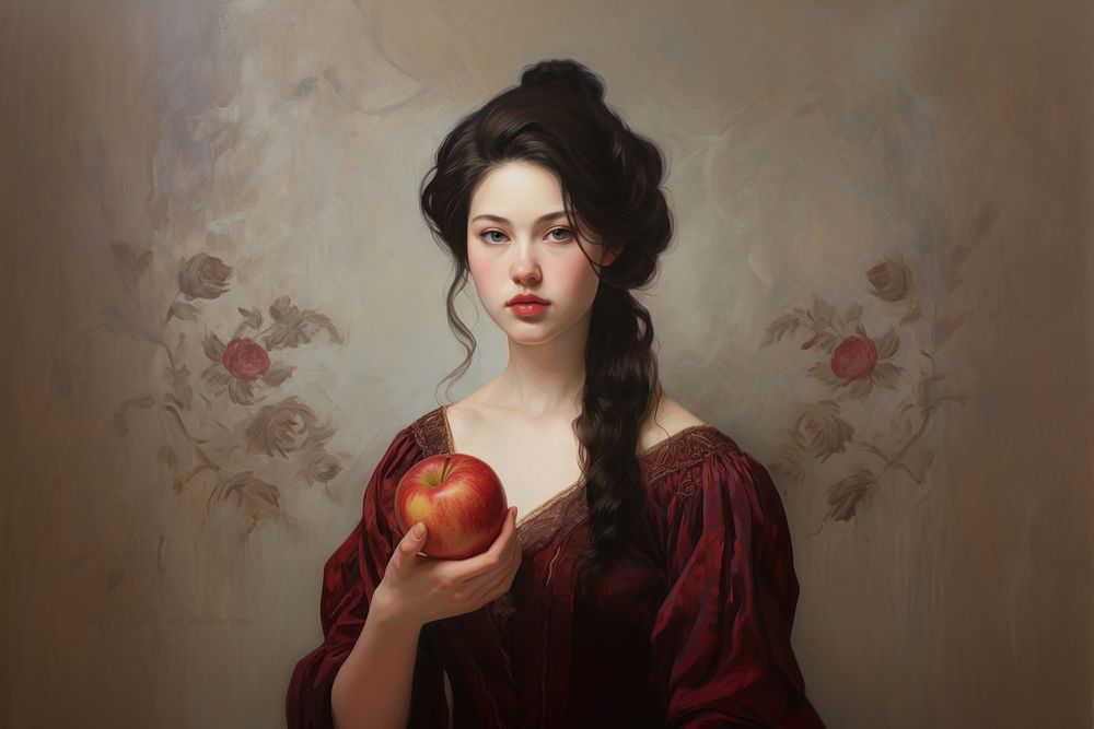 Women holding apple painting portrait adult. AI generated Image by rawpixel.