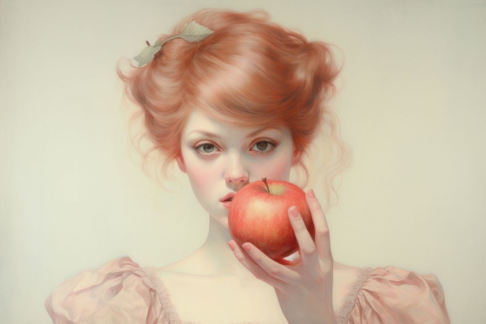Apple painting portrait adult. AI generated Image by rawpixel.