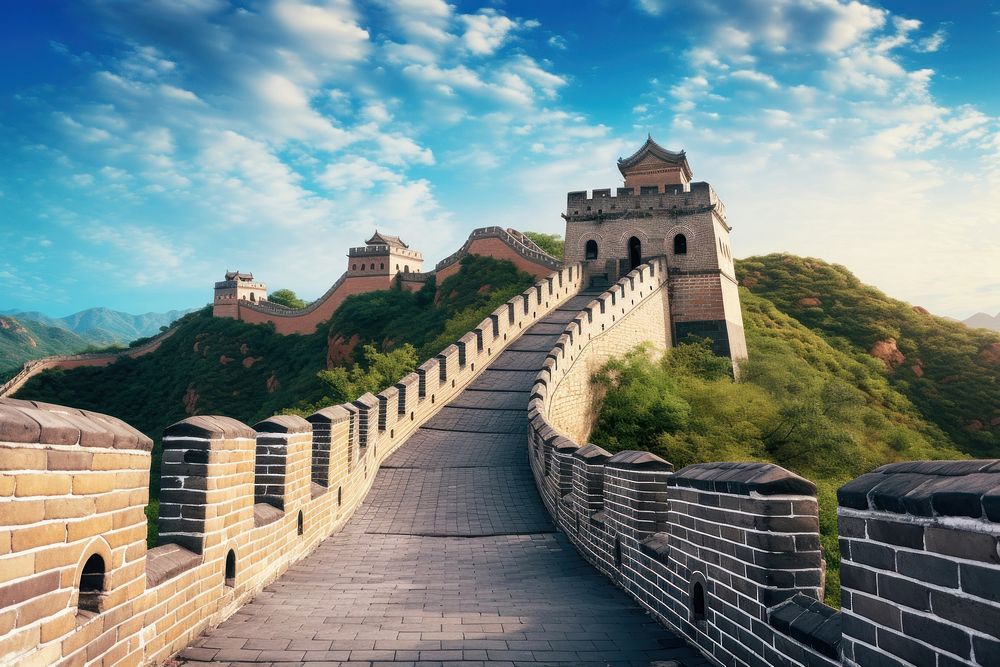 Walking on great wall of china landmark fortification architecture. AI generated Image by rawpixel.