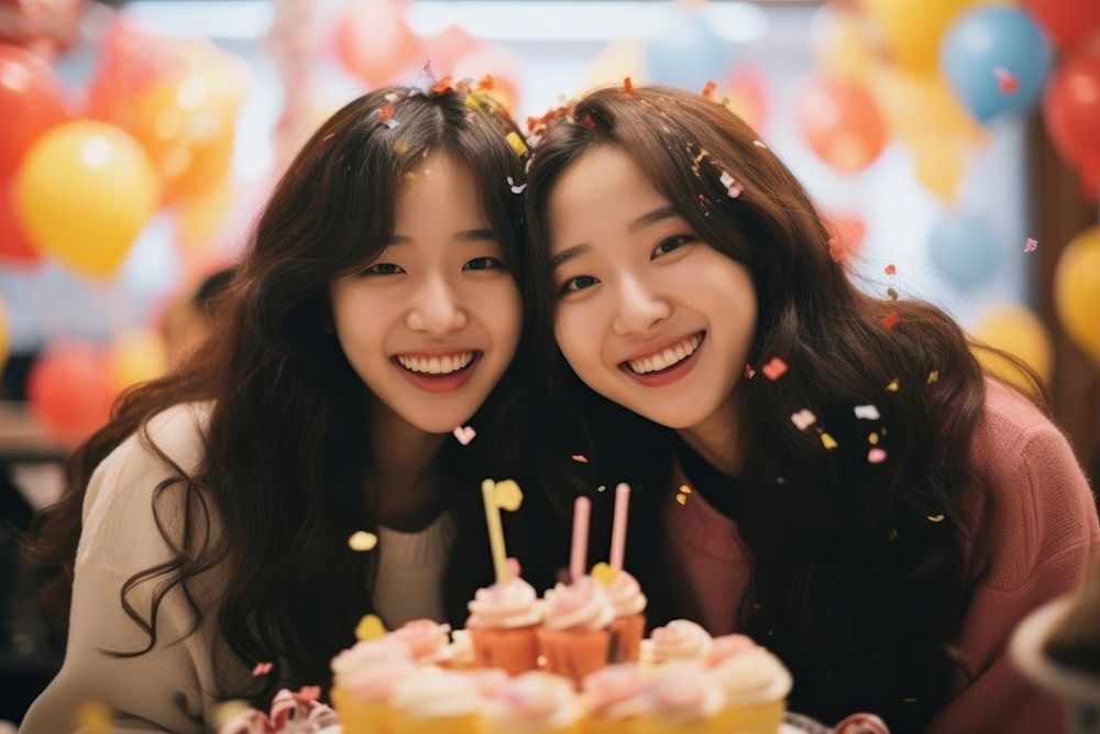 Korean teenage girl party birthday smiling. AI generated Image by rawpixel.