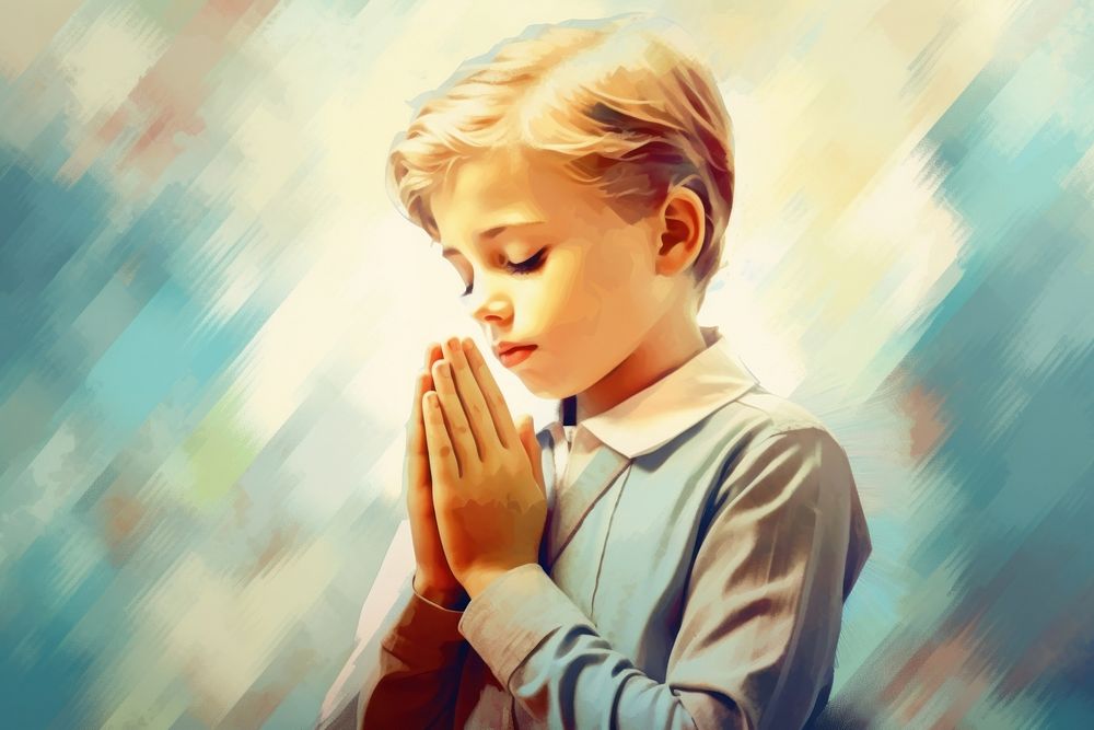 Kid praying for christian spirituality child contemplation. AI generated Image by rawpixel.