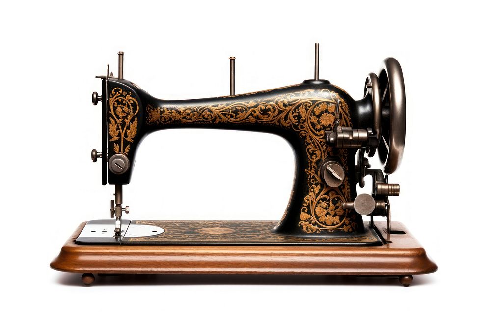 Antique sewing machine white background gramophone technology. AI generated Image by rawpixel.