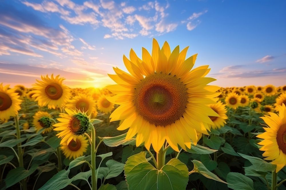Sunflowers nature sky landscape. AI generated Image by rawpixel.