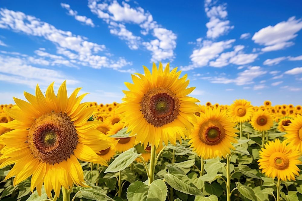 Sunflowers nature sky outdoors. AI generated Image by rawpixel.