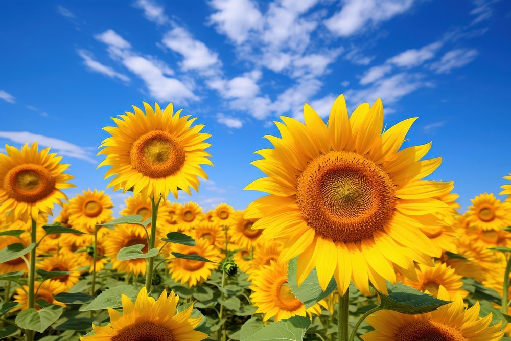 Sunflowers nature sky outdoors. AI generated Image by rawpixel.