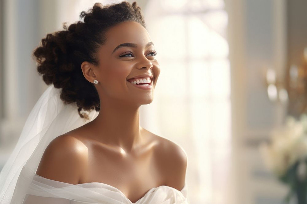 African-American woman wedding smiling dress. AI generated Image by rawpixel.