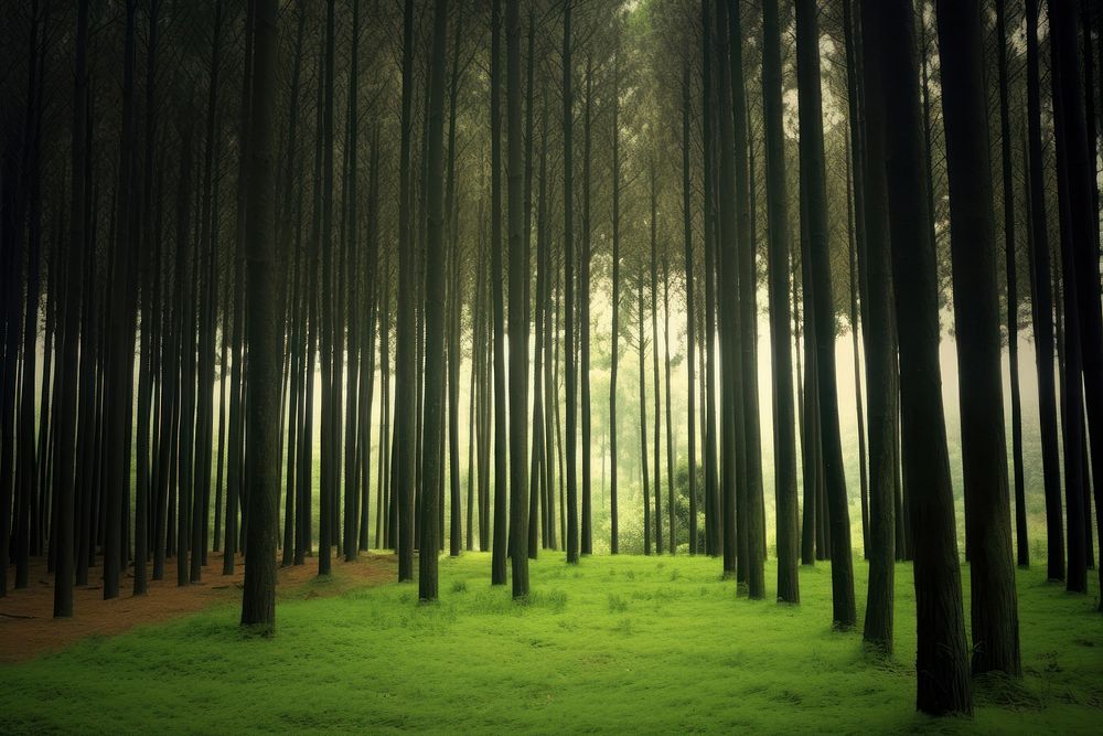 A asian forest with tall dark green trees nature landscape outdoors. AI generated Image by rawpixel.