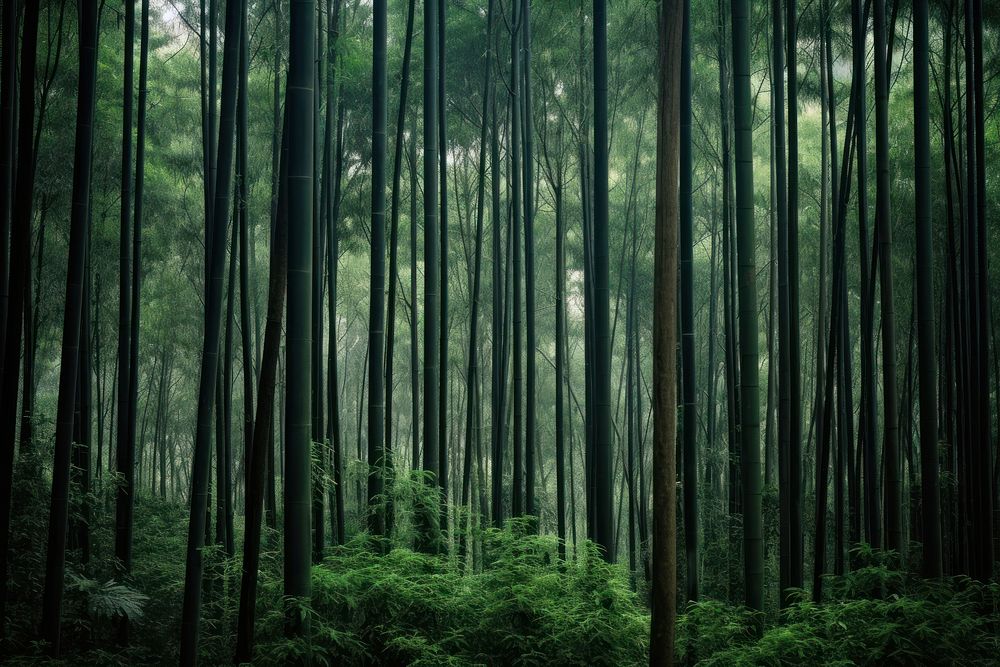 A asian forest with tall dark green pitrees nature vegetation outdoors. AI generated Image by rawpixel.