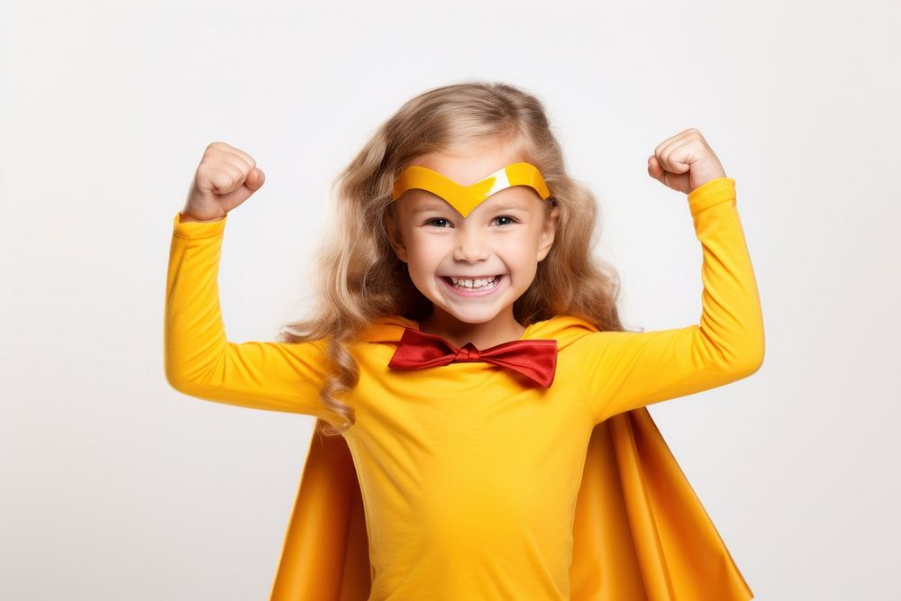 Girl dressed as a superhero portrait costume smile. AI generated Image by rawpixel.