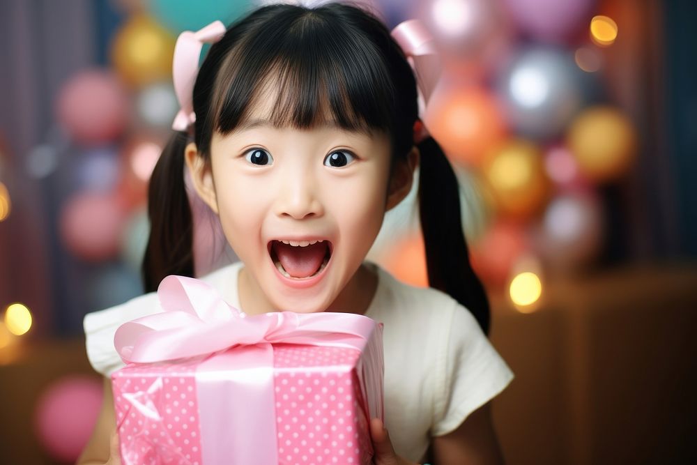 Japanese young girl surprised birthday child. AI generated Image by rawpixel.