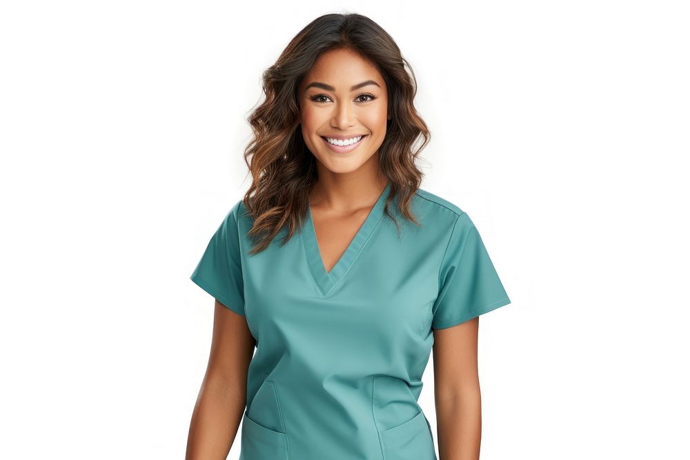 Latin woman Scrub suit smiling scrubs. AI generated Image by rawpixel.