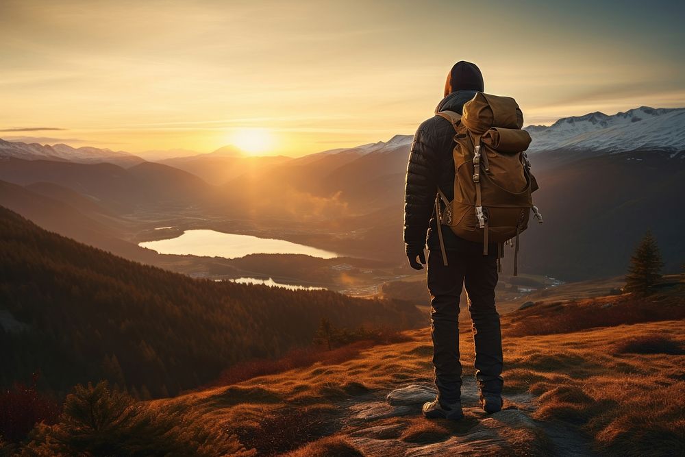 Person hiking backpack backpacking mountain. AI generated Image by rawpixel.