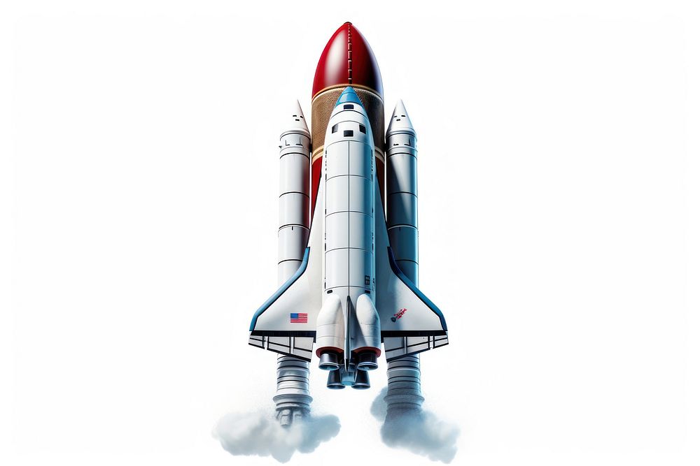 Rocket space ship aircraft vehicle white background. AI generated Image by rawpixel.