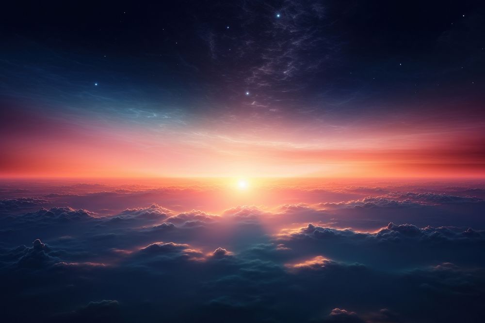 Sunrise in space outdoors horizon nature. AI generated Image by rawpixel.