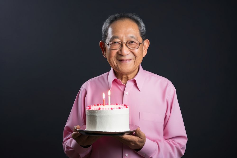 Senior taiwanese man cake birthday dessert. AI generated Image by rawpixel.