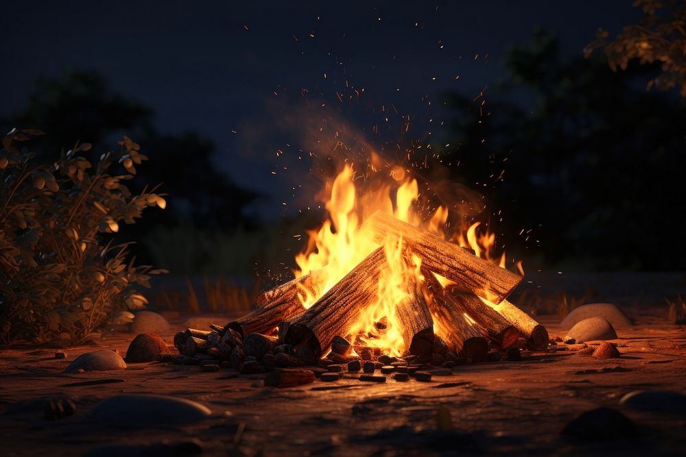 Small bonfire tranquility fireplace darkness. AI generated Image by rawpixel.