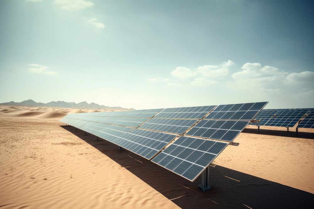 Solar Energy Generation on the desert outdoors solar energy electricity. AI generated Image by rawpixel.
