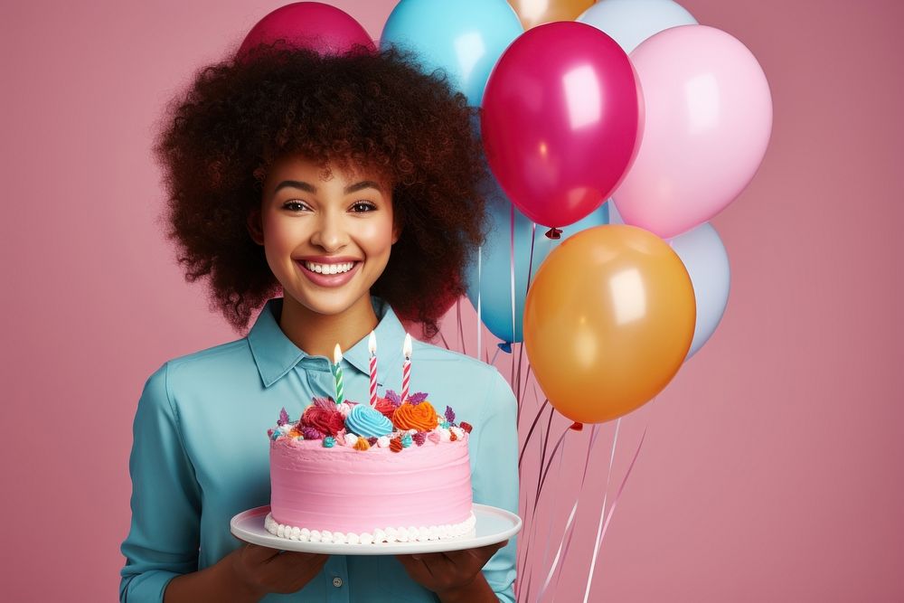 African american women balloon cake cheerful. AI generated Image by rawpixel.