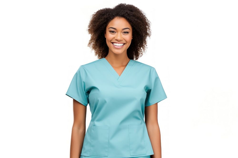 African-American woman Scrub suit smiling sleeve. AI generated Image by rawpixel.