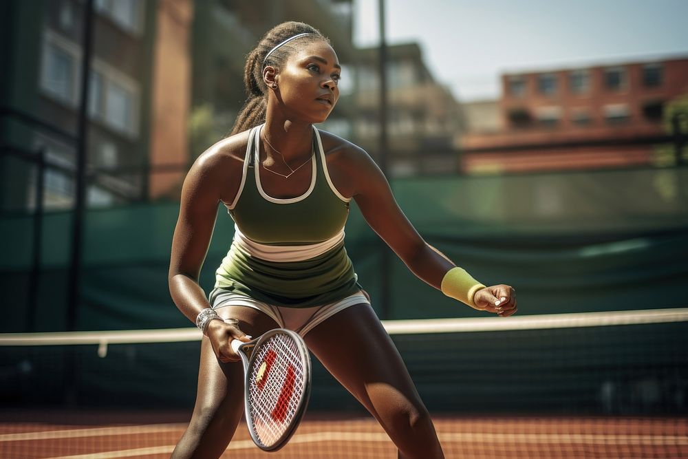 Black woman enjoy playing tennis in tennis court sports racket day. AI generated Image by rawpixel.