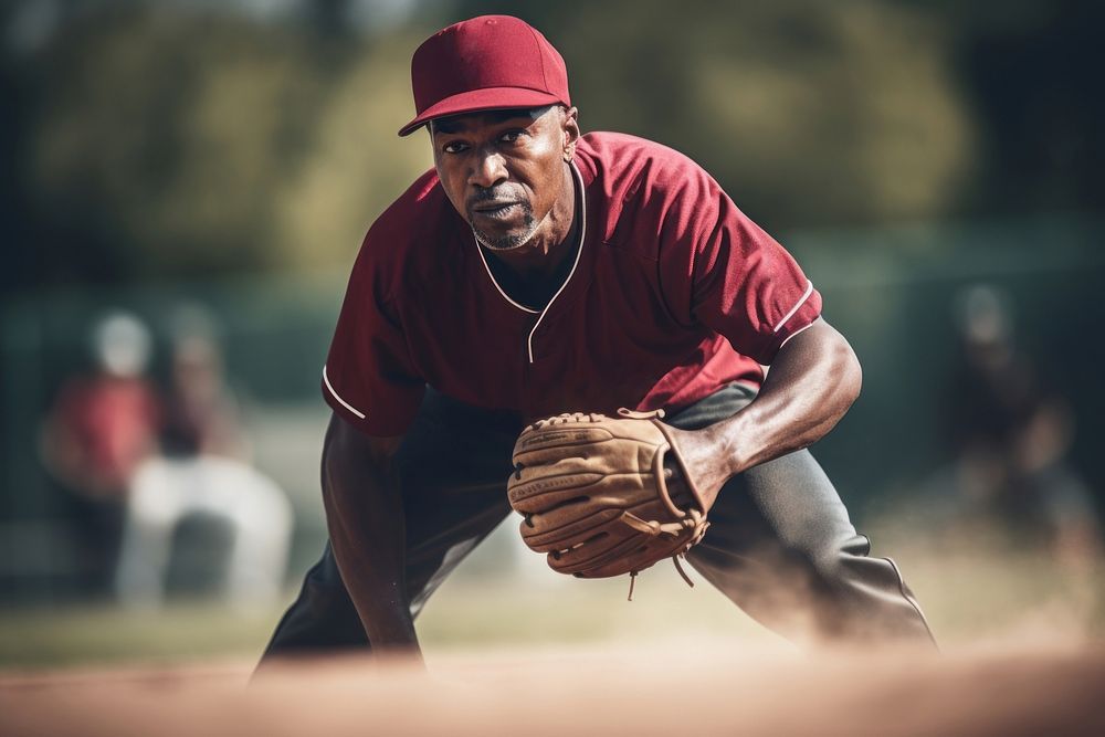 Black man enjoy playing football in baseball sports adult day. AI generated Image by rawpixel.