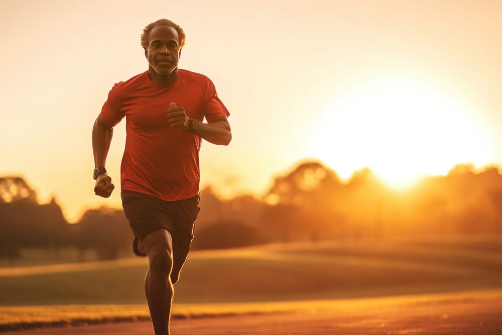 Black mature man casual running exercise jogging sports adult. AI generated Image by rawpixel.
