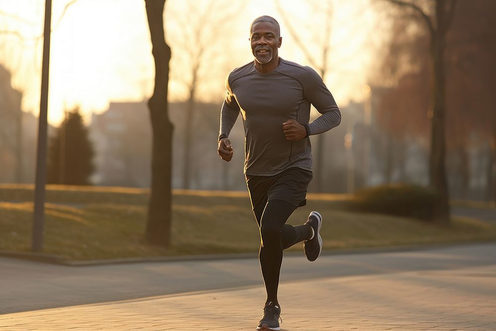 Black mature man casual running exercise jogging sports adult. AI generated Image by rawpixel.